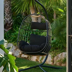 CASA BAZAI Chaise Suspendue Avec Support Noir