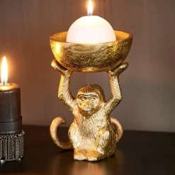 CASA MONKEY Support Bougie Chauffe-plat Doré