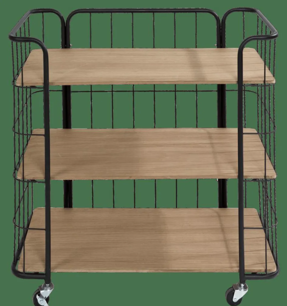 CASA OSLO Étagère Trolley 3 Tablettes Noir, Naturel