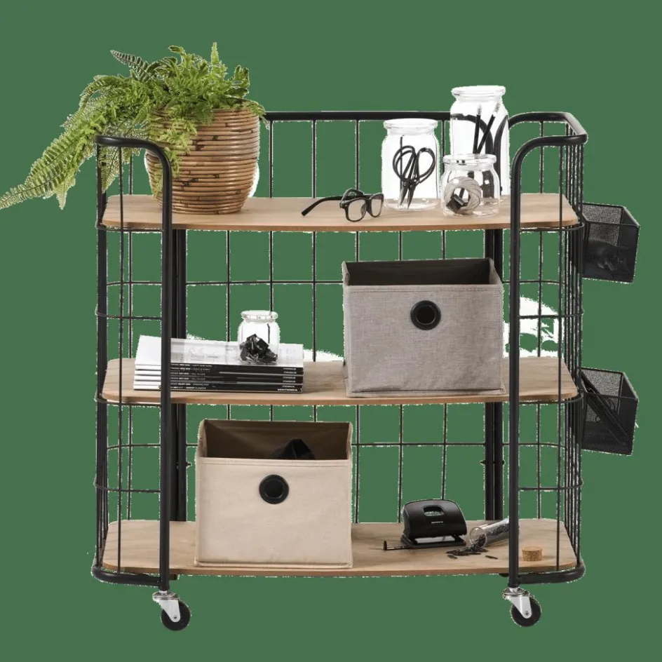 CASA OSLO Étagère Trolley 3 Tablettes Noir, Naturel