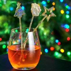 CASA X-MAS Bâtonnets à Cocktail Set De 12 Mélange De 3 Formes Doré, Transparent