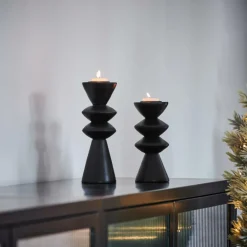 CASA ZIGZAG Support Bougie Chauffe-plat Noir
